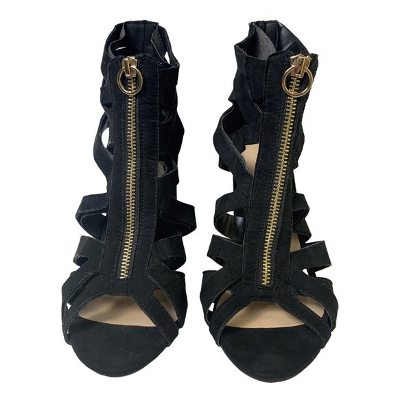 Charlotte Russe Black Strappy Open-Toe High Heel Sandals Bootie Zipper Size 8 - Picture 2 of 12